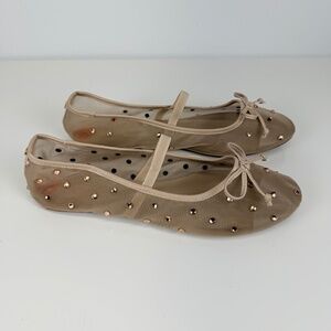 Juicy Couture FEFI Rhinestone Mesh Ballet Mary Jane Light Tan Flats SIze 9.5